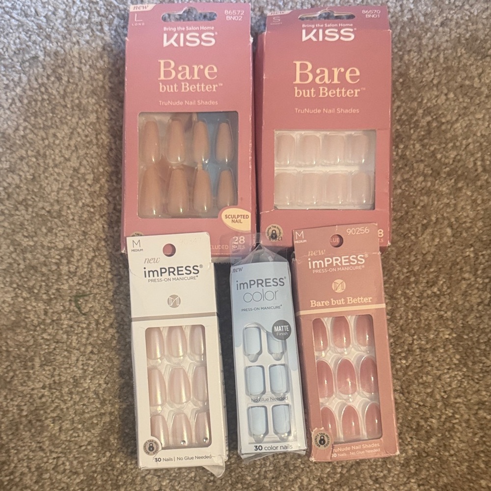 Kiss & imPRESS Press-On Nails - Nude, White-ish pink, Light Blue